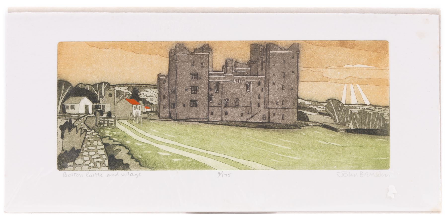 John Brunsdon ARCA (British 1933-2014): Views of Bolton Castle - Wensleydale, set three limited edition coloured etchings with aquatint signed titled and numbered in pencil 29cm x 11cm (3) (2 unframed)