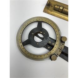 Brass and black painted maritime station pointer inscribed 6675-99-777-3202 Serial No.WMEL 0041 L45.5cm; Harling brass rolling ruler Patt.No.160100; and a parallel ruler; all unboxed (3)