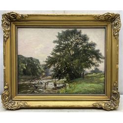 William Greaves (British 1852-1938): Children Playing in the River Wharfe, oil on canvas signed and dated 1910, 30cm x 40cm