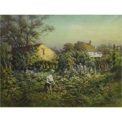 Alwyn Henry Holland (British 1861-1935): Young Woman in a Cottage Garden, watercolour highlighted in white signed 47cm x 62cm
Notes: Holland born in Sheffield, son of a Grocer, managed the family business was a member and secretary of the Sheffield Society of Artists