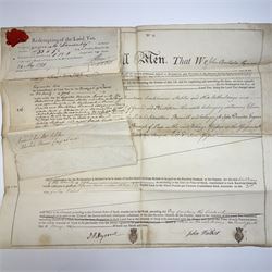 George III indenture on vellum with wax seal encased in metal, together with a collection of Georgian and later indentures and documentation 