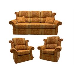 Wade - three seat sofa (W215cm), and pair of matching armchairs (W100cm), upholstered in terracotta stripe fabric