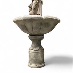 Cast stone garden centre-piece bird bath with raised female figure