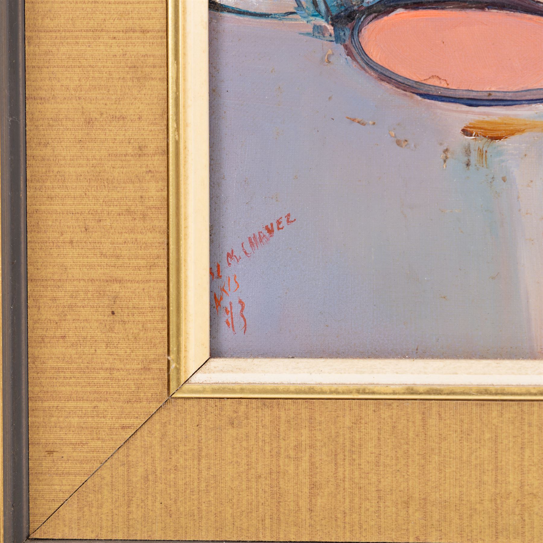 M Chavez (Contemporary): Abstract, oil on canvas signed 22cm x 31cm 