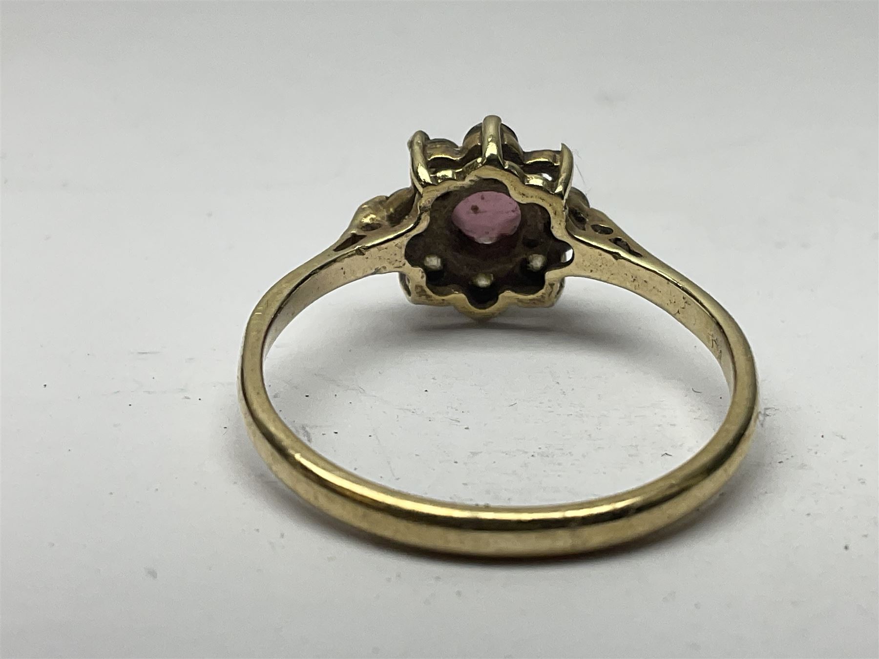 9ct gold pear butterfly brooch, 9ct gold stone set ring and an silver fob watch, all stamped or hallmarked 