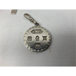 Modern silver locket, modern silver circular pendant, modern silver cross shaped pendant, small 9ct gold and enamel pendant, etc., approximate gross silver weight 40 grams, approximate gold weight 1.3 grams