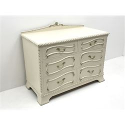 Late 20th century French style white and gilt chest, six drawers, shaped bracket supports