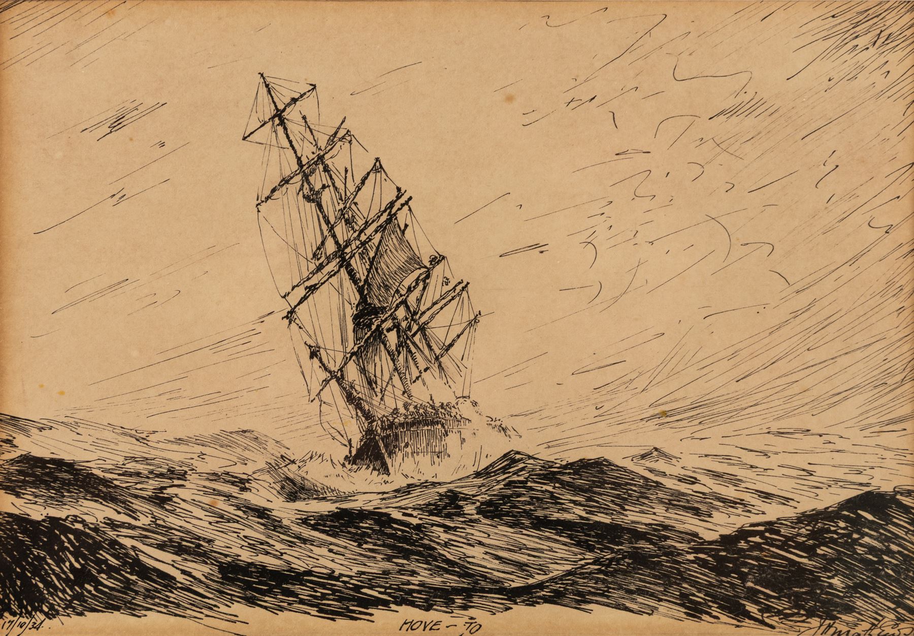 Matthewson (20th Century) after Arthur John Trevor Briscoe (British 1873-1943): Hove - To and Seine Nets, pair of pen and ink drawings indistinctly signed titled and dated 17/10/34 and 1934 (2)