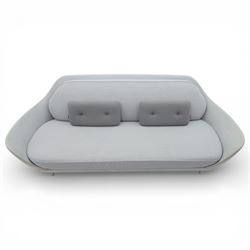 Fritz Hansen - 'Favn' sofa, designed by Jaime Hayon (1974-), upholstered in light grey fabric, the organic curved back and integrated arms enclosing loose seat and back cushions, raised on slender cylindrical metal supports