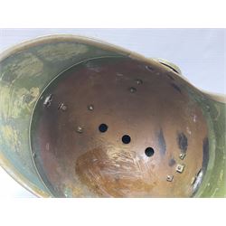 French Model 1913 mounted gendarmerie helmet; brass bodied with nickel mounts, chin strap, comb and horse-hair H27cm (no liner)