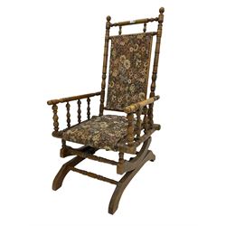 Late 19th century beech framed American rocking chair 
