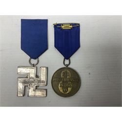 Two post-WW2 copies of German 'SS' Long Service Awards - bronze 8-year medal and silvered 12-year medal; both with ribbons (2)