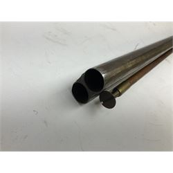 19th century 13-bore double barrel side-by-side percussion cap shotgun, the 72cm stub twist damascus barrels with ramrod under, walnut stock with chequered grip L117.5cm overall