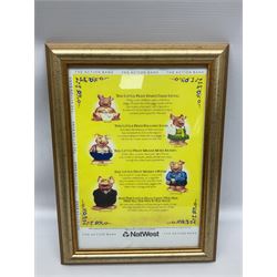  Full Set of Wade Natwest Pigs to include cousin Wesley, with an additional baby and framed leaflet 