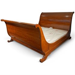 Simon Horn -  6' superking Santos rosewood sleigh bed with Vi Spring base, scrolled headbo...