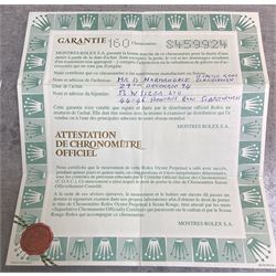 Rolex Oyster Perpetual Date Submariner gentleman's stainless steel automatic wristwatch, circa 1993, Ref. 16610, Serial No. S459924, on original Oyster bracelet with fold-over clasp, boxed with papers dated 1994