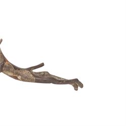 Early anthropometric bronze, possibly African, modelled as a dog holding urn, L20cm