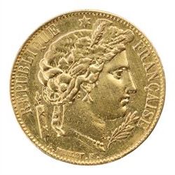 France 1850 gold twenty franc coin