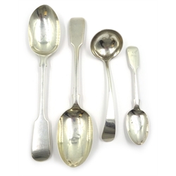 Pair of silver tablespoons, ladle and teaspoon, approx 7oz  