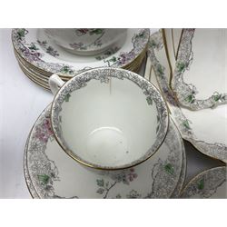 Shelley Bramble Rose pattern tea service, comprising milk jug, open sucrier, ten cups and twelve saucers, twelve dessert plates and two cake plates (38)