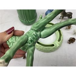 Sylvac blue rabbit no. 1067, green horse no. 1334, jug with squirrel handle no. 1958 (a/f), Royal Doulton dog figure, and other ceramics in one box