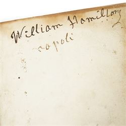 Suetonius Caius Tranquillus – 'Opera' with commentary by Samuel Pitiscus, published Utrecht: Franciscus Halma, 1690, First edition. An exceptional association copy, inscribed on the endpapers by Sir William Hamilton: “William Hamilton / Napoli,” and by Lady Emma Hamilton, who dates her signature “1797.” A further inscription reads, “Given me by my dear Sir William / Napoli,” a reference to the time when both Hamiltons were in Naples in 1797, during the height of their celebrated association with Horatio Nelson. Bound in full calf, with ribbed spines and gilt lettering.

Provenance: The Library of Sir William Hamilton; Lady Emma Hamilton; by descent to a cousin in Edinburgh (according to a memorandum by Andrew Baxendine, bookseller, 1892); later handled by George Bayntun, Bath (letters dated 1985 present).
The 1690 Utrecht edition, with Samuel Pitiscus’s seminal commentary, was a landmark in classical scholarship and perfectly reflects Sir William Hamilton’s deep antiquarian interests, particularly in Roman history.