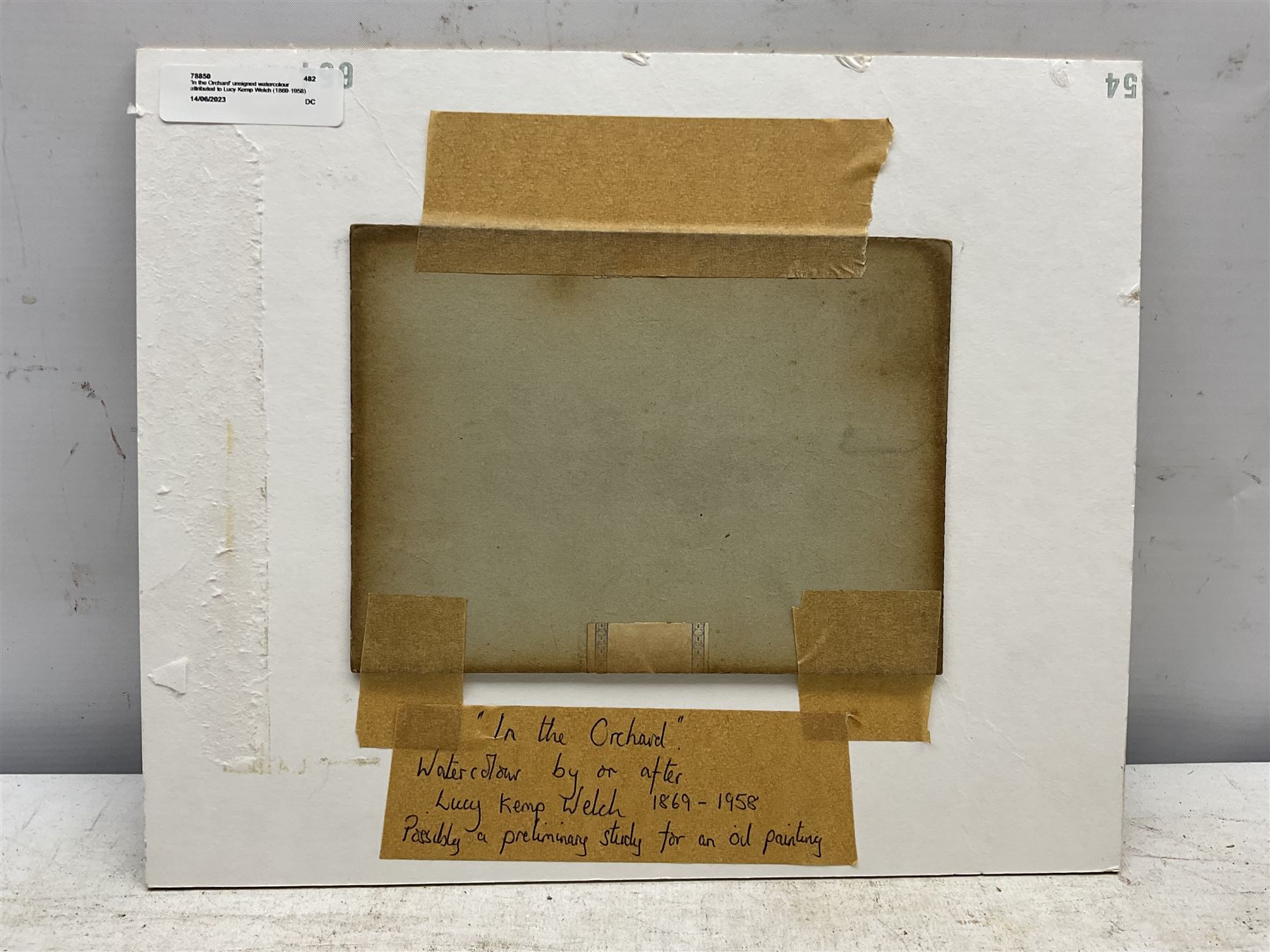 Attrib. Lucy Elizabeth Kemp-Welch (Britsih 1869-1958): Ponies in the Orchard, watercolour unsigned 12cm x 17cm (mounted)