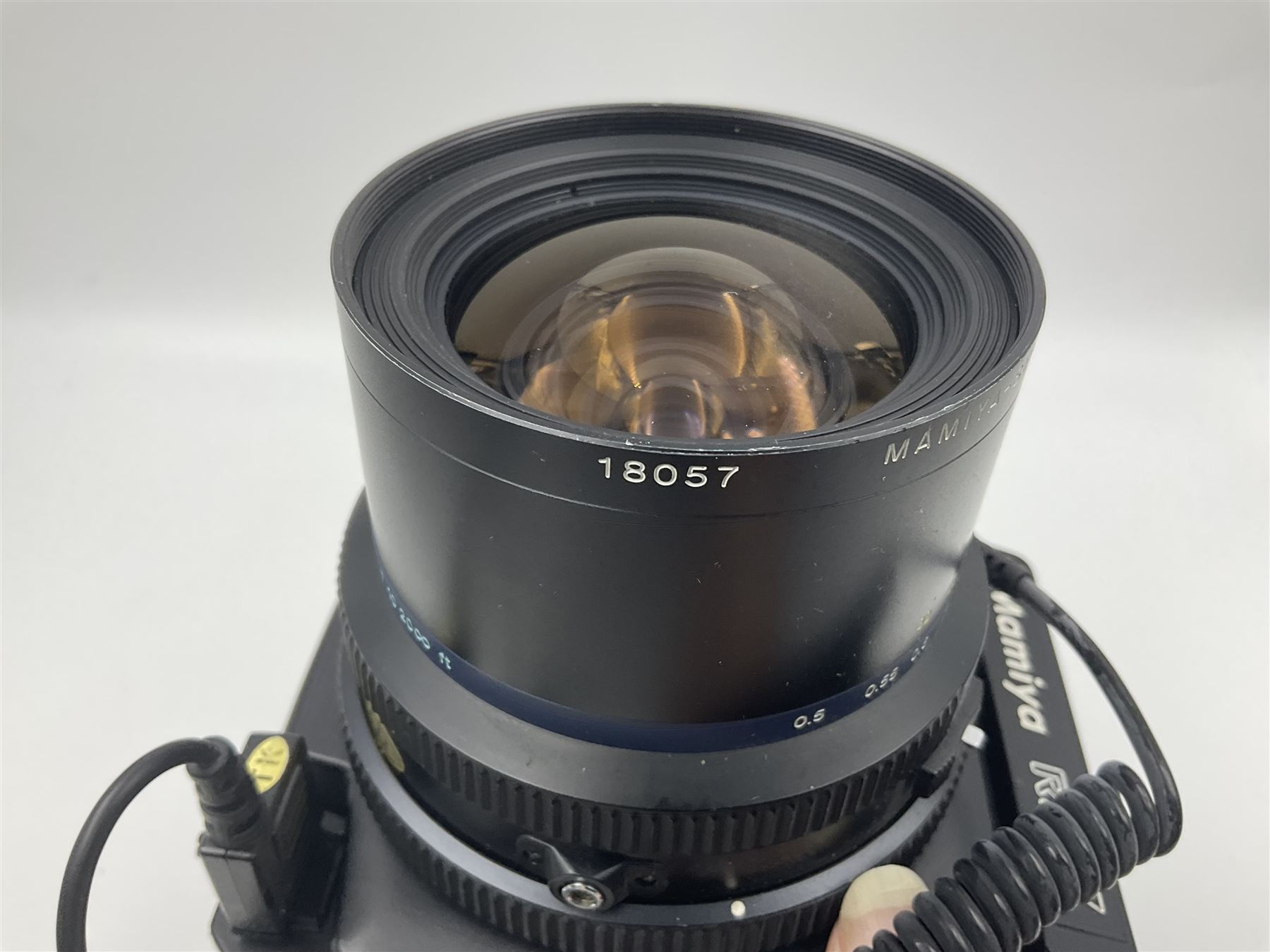Mamiya RZ67 professional camera body, serial no 120282, with 'Mamiya-Sekor Z f=50mm 1:4.5 W' lens, serial no 18057 and RZ67 AE Prism Finder serial no 106809