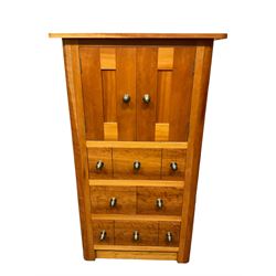 Cherry wood cabinet, fitted with double cupboard over two short and two long drawers, with faux drawer facias