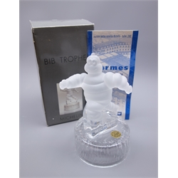  Michelin tyre interest - Cristal D'Arques frosted and clear glass Bibendum figure produced in 2000 as a souvenir solely for visitors to the original factory at Carmes in Clermont-Ferrand H19cm, boxed with visitor's folding plan  