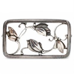 Georg Jensen silver floral brooch, no. 295, London 1959, boxed