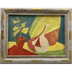 Attrib. John Banting (British 1902-1972): Vase and Plant, oil over pencil on canvas signed with initials 24cm x 34cm