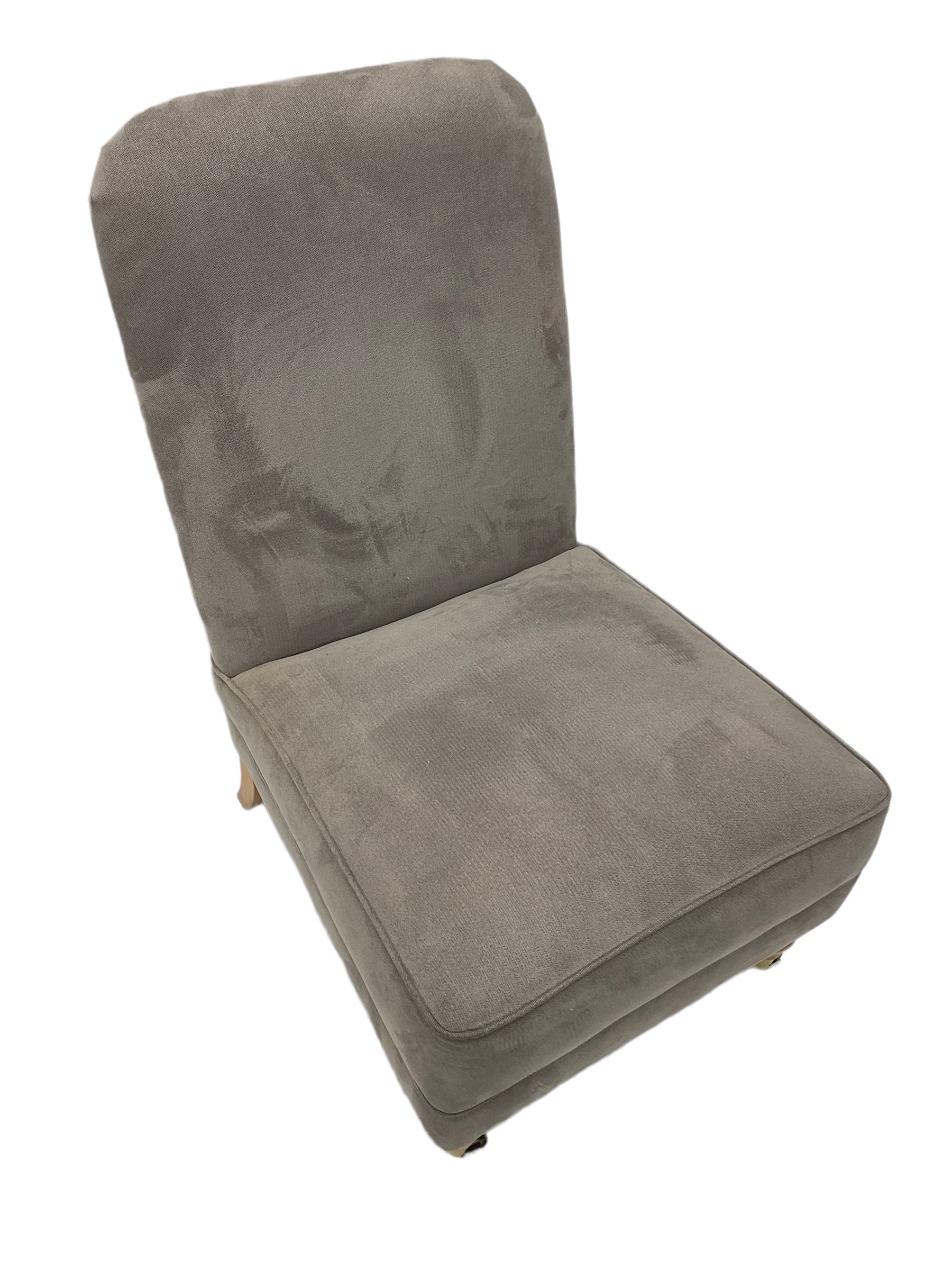 Laura Ashley - low bedroom chair upholstered in grey fabric, on tuned beech feet with castors 