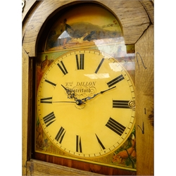  Country made oak and pine long case clock, arched top with modern movement and dial, lenticle door and bracket feet, H202cm  