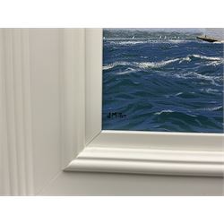 James Miller (British 1962-): 'J Class Regatta - Falmouth 2015', oil on canvas signed, titled verso 31cm x 47cm