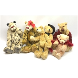 Six limited edition Deans teddy bears, each with jointed limbs and glass eyes, comprising Treacle Tart 119/350, Spotted Dick 110/175, Rover 146/300, Sinatra 68/300, Marilyn 21/300, and Moonlight 243/250, four with accompanying certificate. 