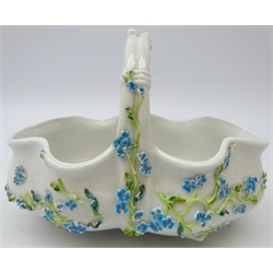  German porcelain basket encrusted with trailing flowers, possibly Milano, L19cm   