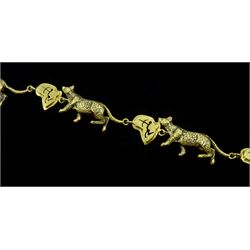 18ct gold leopard and hunting scene link bracelet, stamped 750