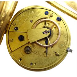 Victorian 18ct gold open face English lever ladies pocket watch by Robert Sutton, Whitehaven, No. 95098, white enamel dial with Roman numerals, case by Rotherham & Sons, Birmingham 1891, in original velvet and silk lined case