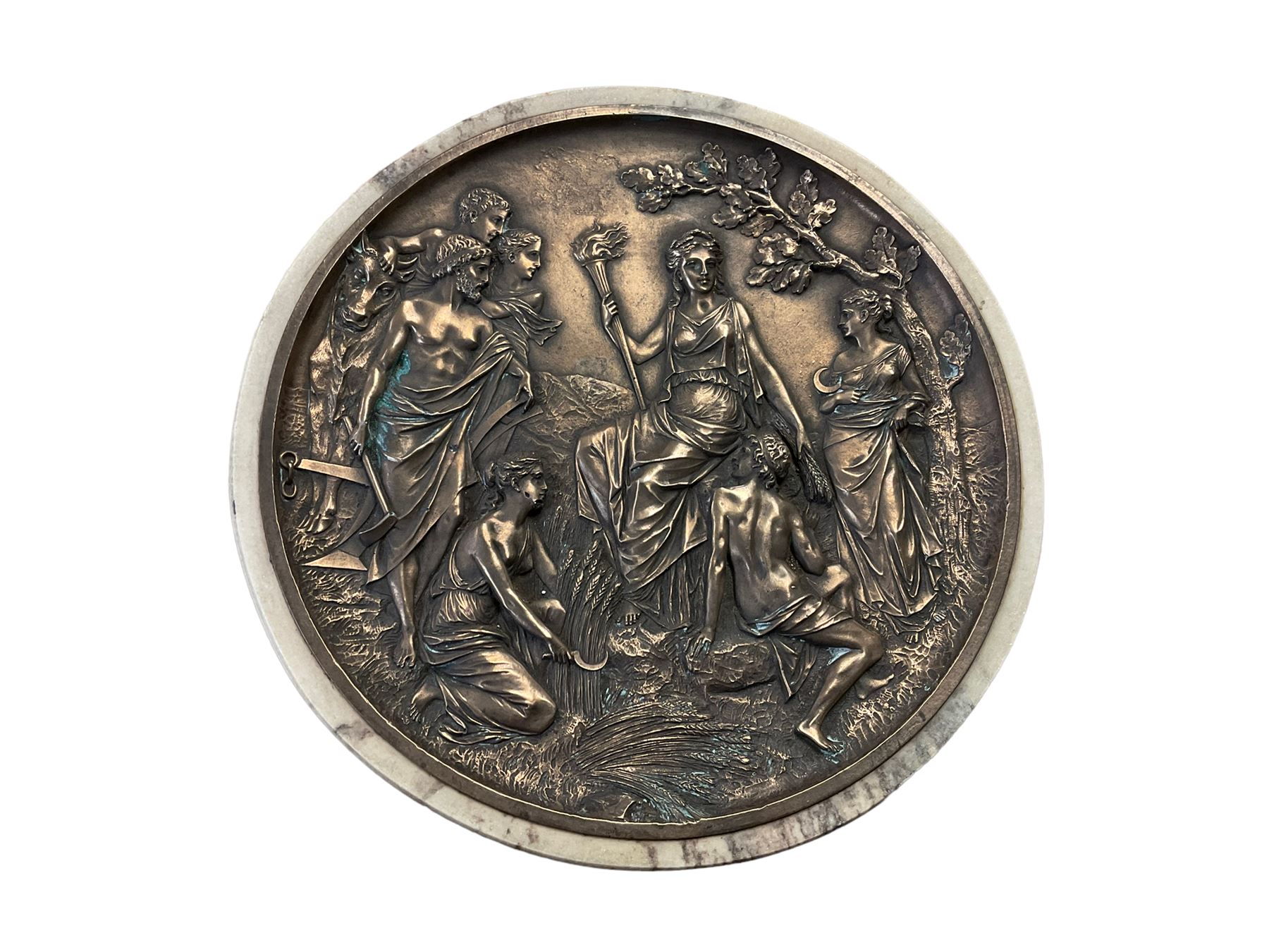 Bronzed medallion of a neo classical scene, D21cm