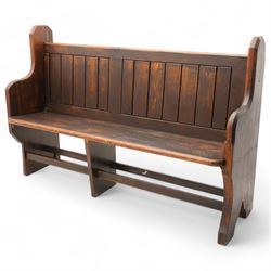 Victorian pine pew or bench, panelled ba