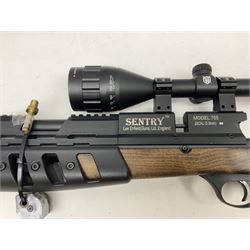 Lee Enfield Sentry Model 705 .22 cal. PCP rifle, with Nikko Stirling Mountmaster 4-12 x 50 scope and wooden stock with pistol grip; serial  no.112117897, L104.5cm overall; in soft carrying case  NB: AGE RESTRICTIONS APPLY TO THE PURCHASE OF AIR WEAPONS.