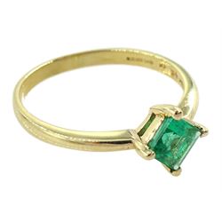 14ct gold single stone square cut emerald ring, hallmarked, emerald approx 0.65 carat