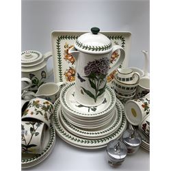 Portmeirion Botanical Garden tea wear, comprising of cafeteria, tea pot, eleven tea cups and saucers, milk jug, two mugs, twelve plates of various sizes, a tray and two ramekins, Crown Staffordshire Tobago pattern coffee set, comprising of coffee pot, sugar bowl, milk jug and six cups and saucers. 