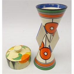  Wedgwood limited edition Clarice Cliff 'Circles and Squares' vase, H23cm and a Clarice Cliff Bizarre Delecia preserve jar and cover (2)  