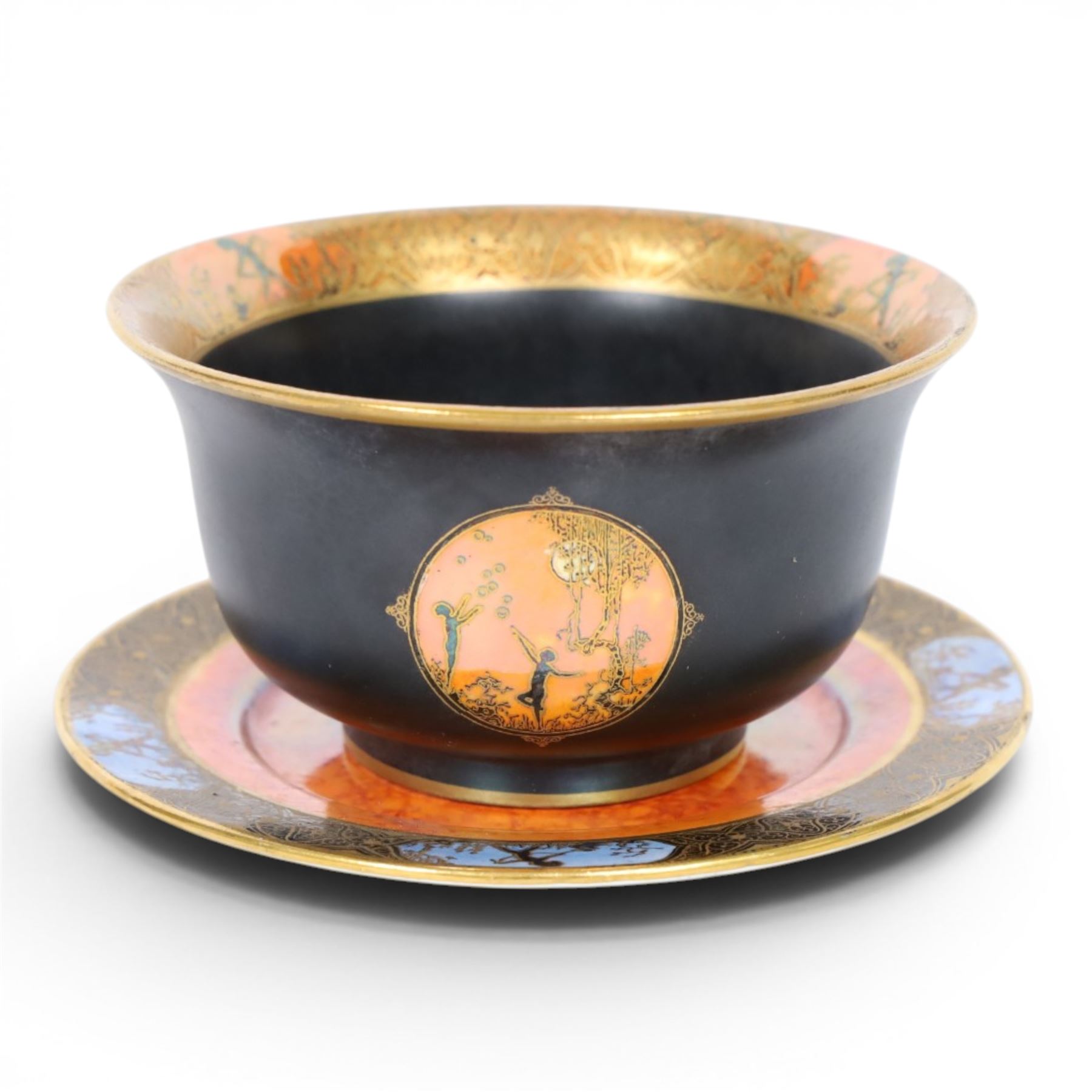 Art Deco Carlton Ware Moonlight Cameo bowl and plate, bowl H6cm, plate D12cm 