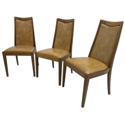 G-Plan - set of six mid-20th century teak 'Fresco' dining chairs, high back and seat upholstered in tan faux leather, on square tapering supports