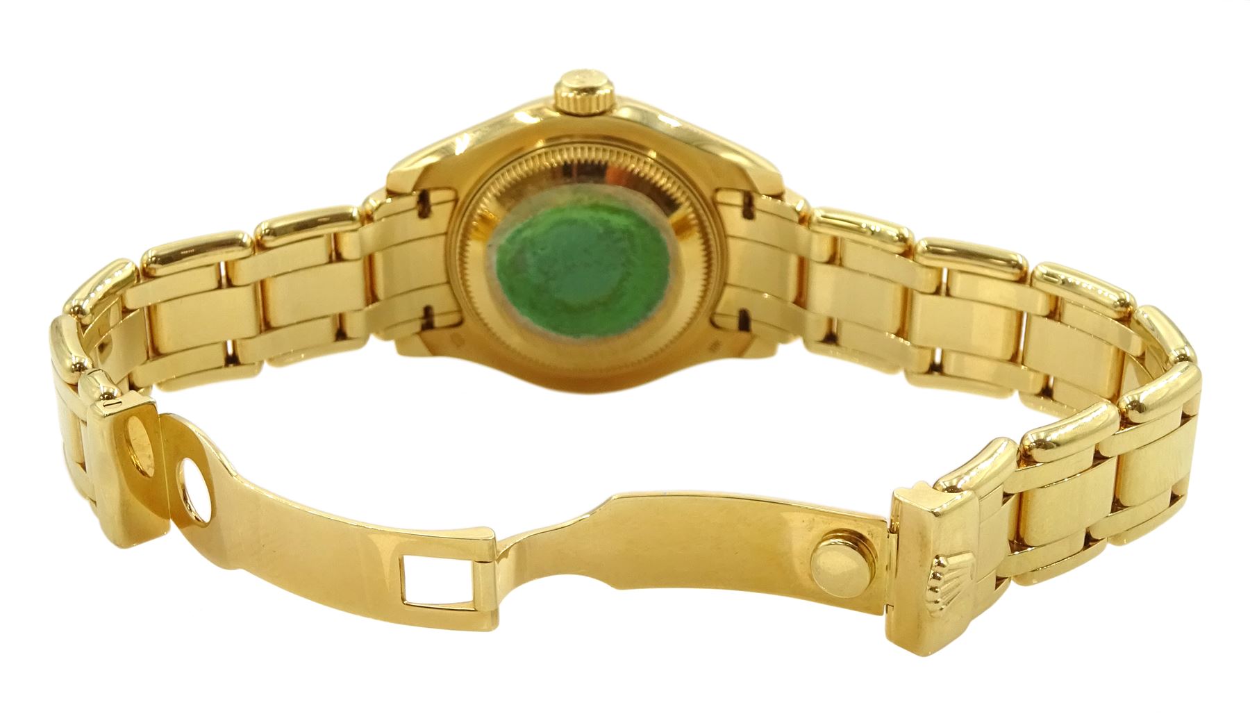 Rolex Oyster Perpetual Datejust Pearlmaster ladies 18ct gold automatic wristwatch, Ref. 69298, Serial No. T293223, champagne dial with diamond hour markers and diamond set bezel, on original 18ct Pearlmaster bracelet with fold-over clasp, with papers