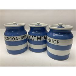 Three T.G Green Cornishware jars, H12cm