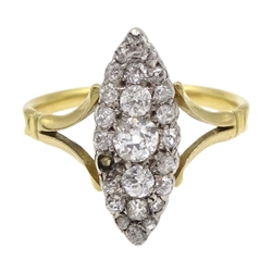 Victorian 18ct gold marquise shaped diamond cluster ring